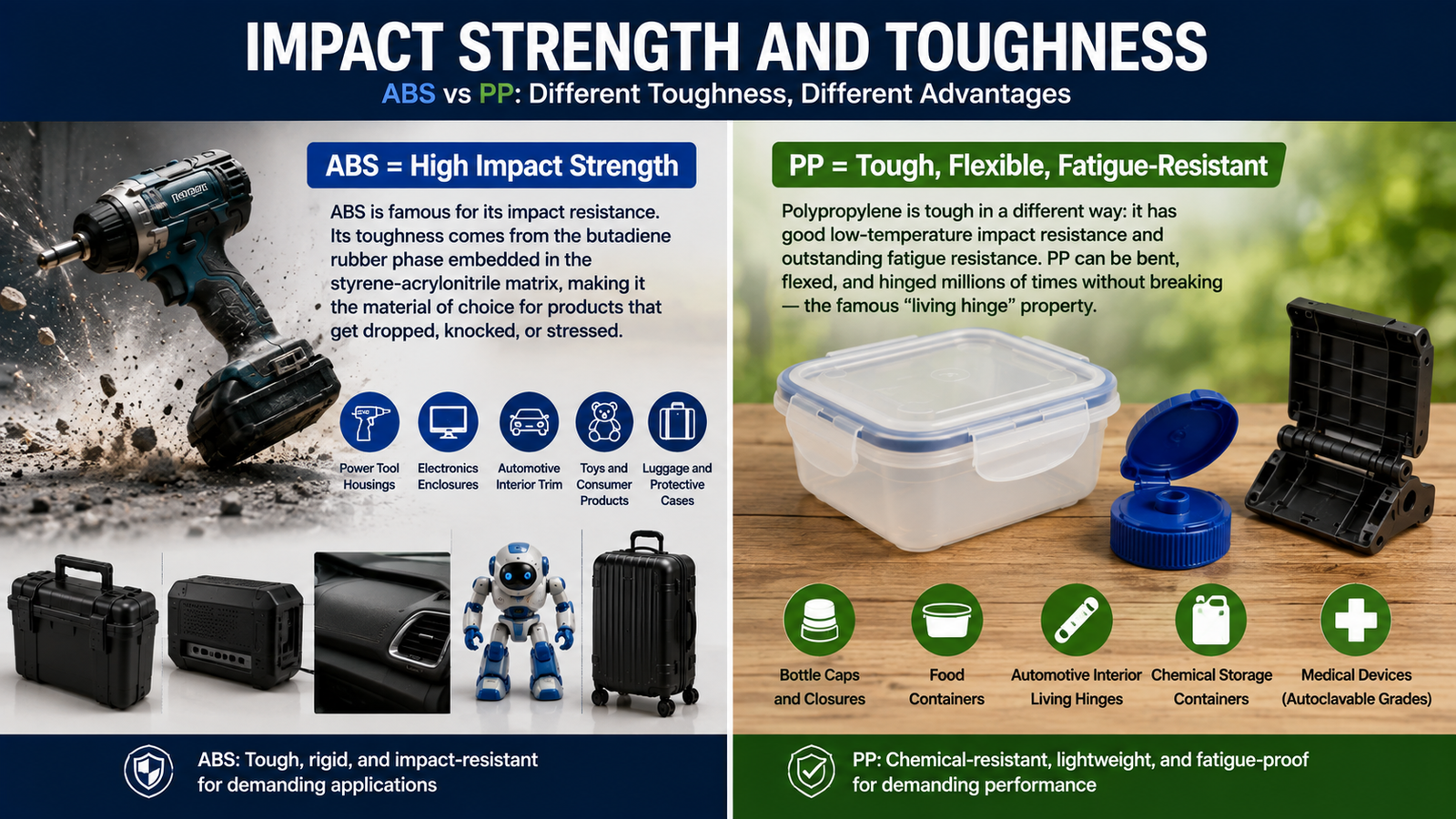 Impact test comparison between ABS and polypropylene