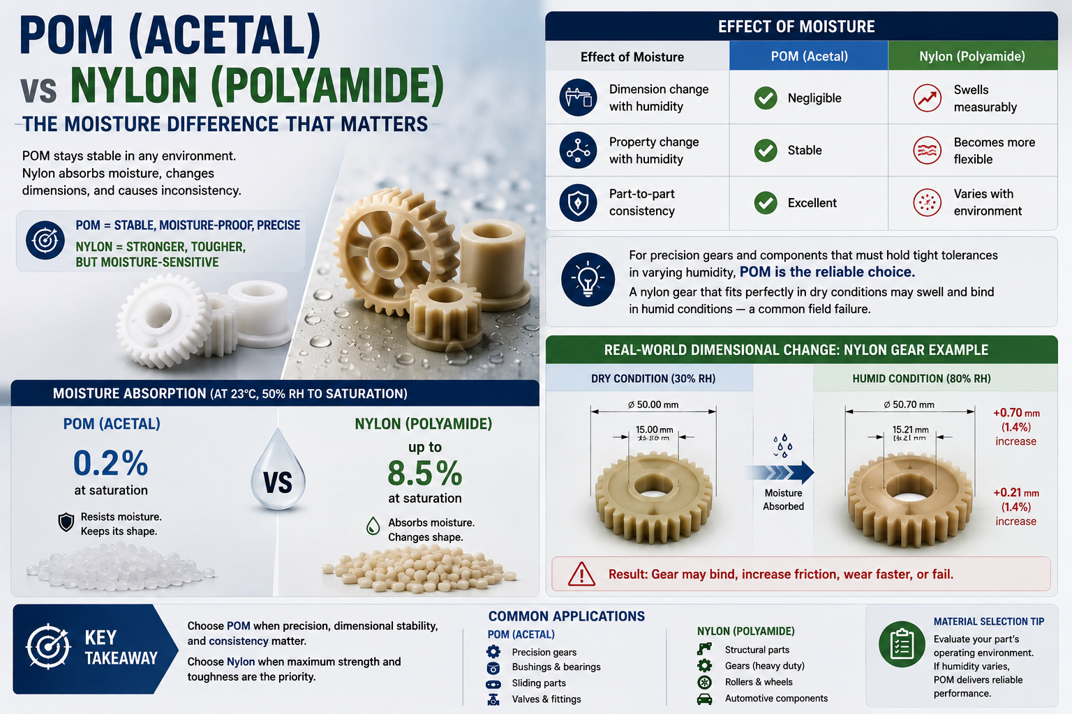 Dimensional stability comparison POM vs nylon