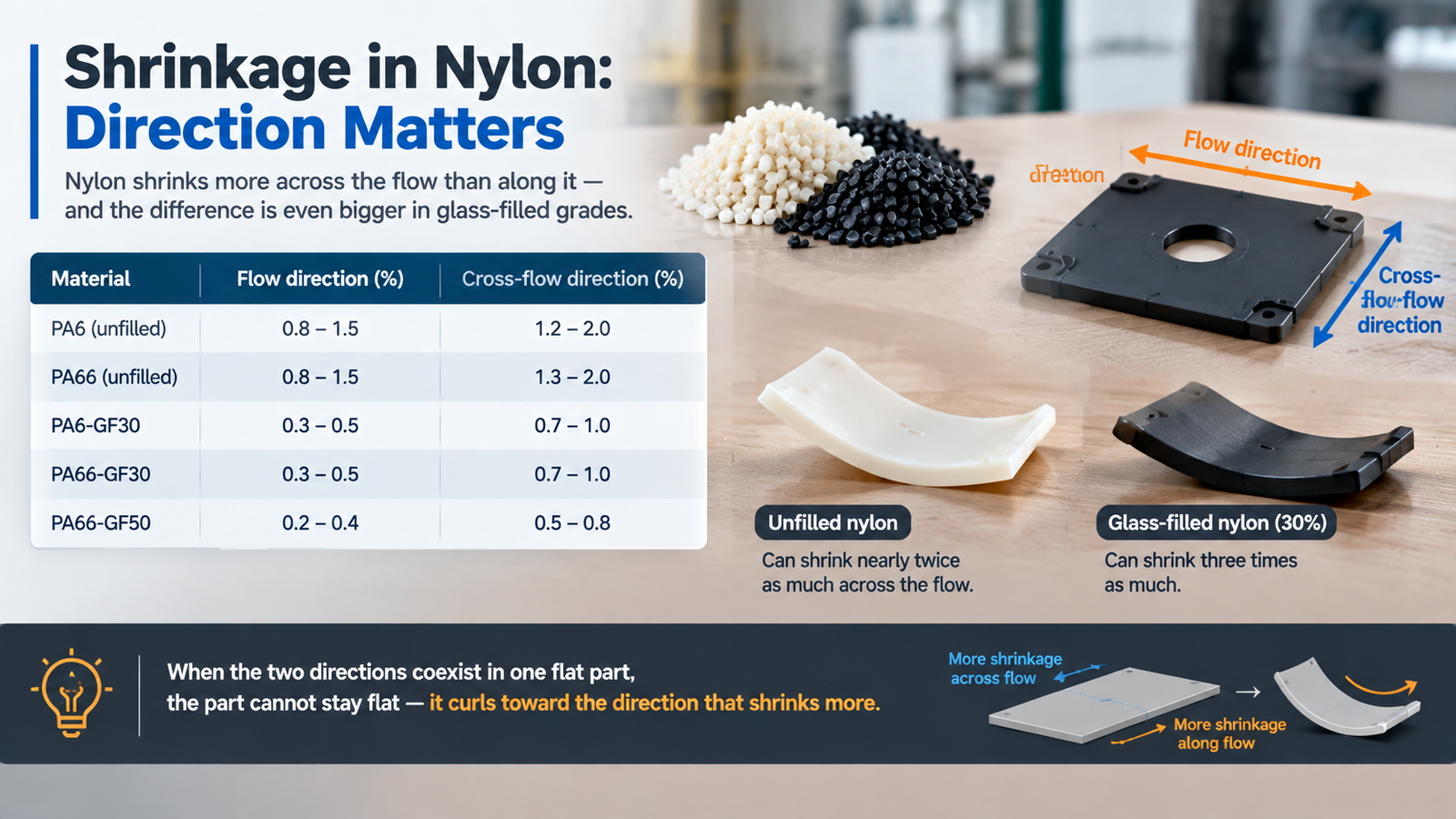 Nylon shrinkage: flow direction versus cross-flow direction