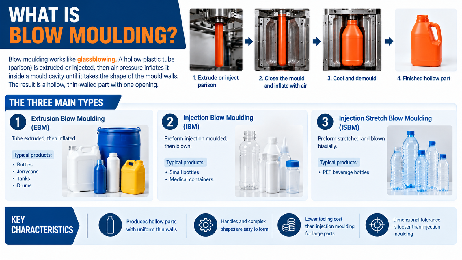 Extrusion blow moulding process showing parison inflation