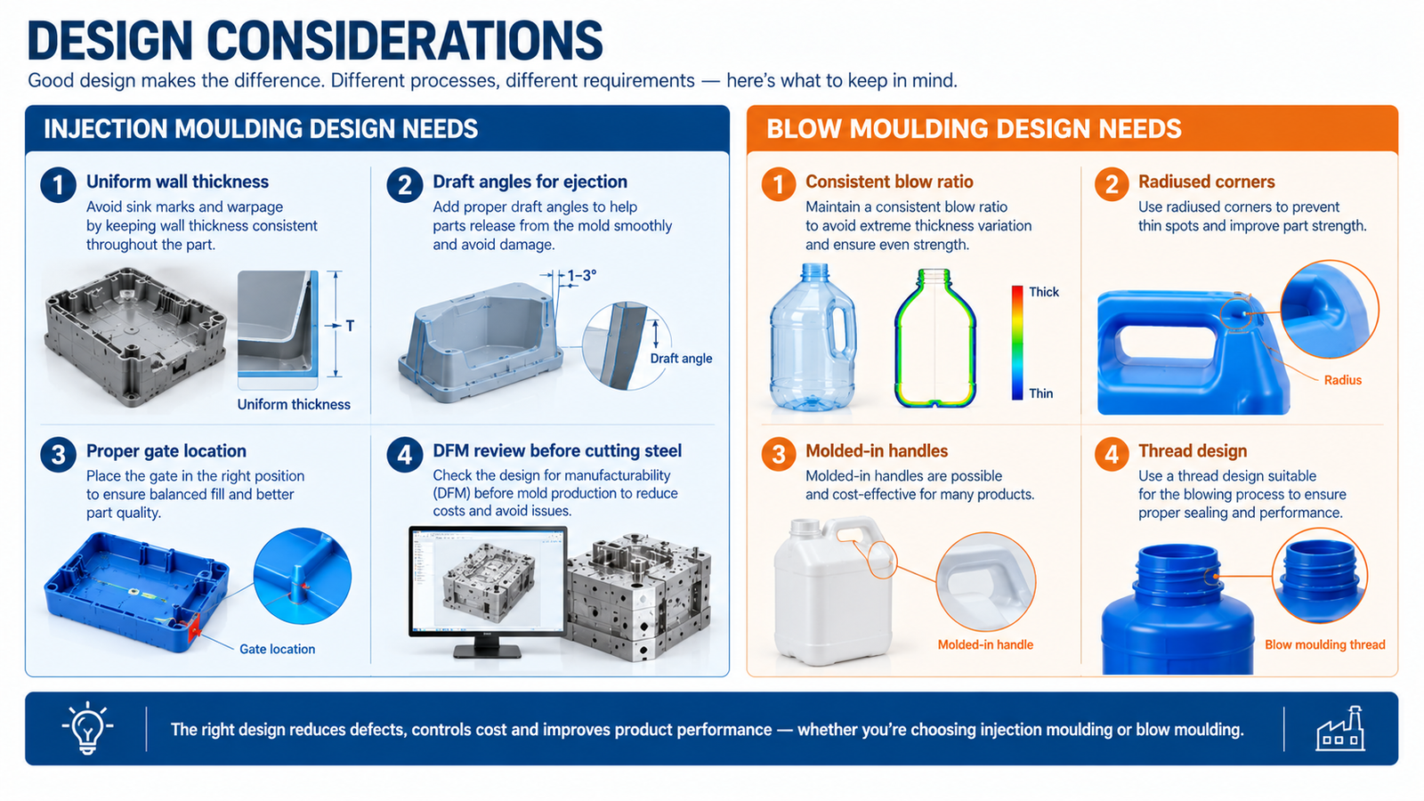 Design features: injection moulding ribs vs blow moulded handle