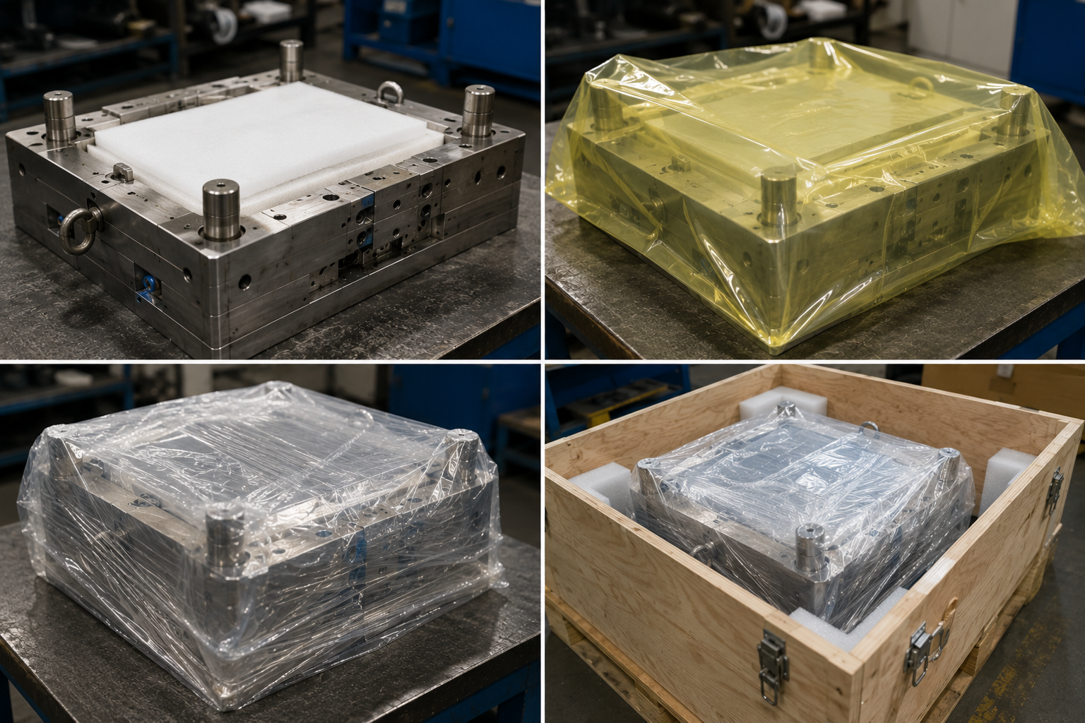 Mold sealed with VCI film and waterproof wrapping