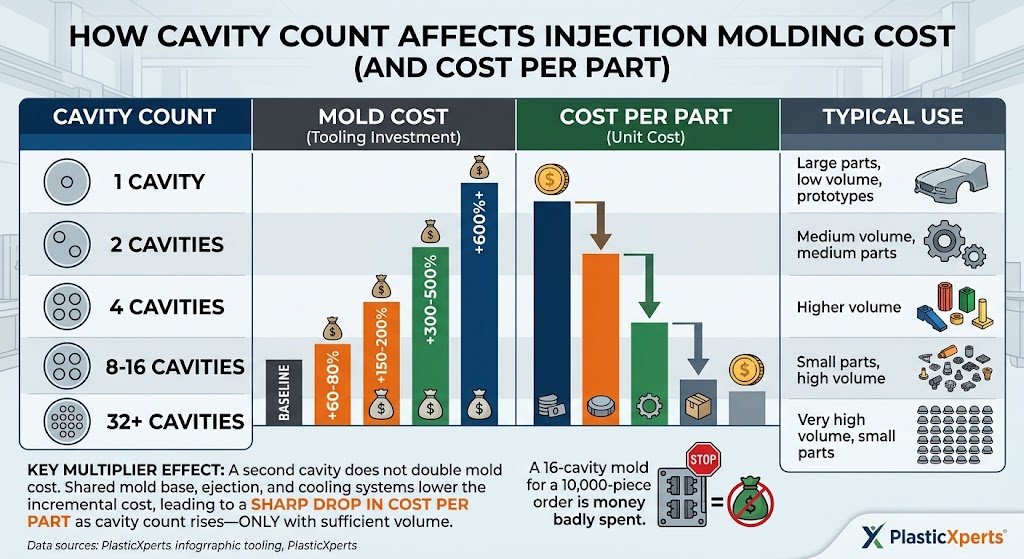 Single cavity versus multi-cavity mold cost comparison