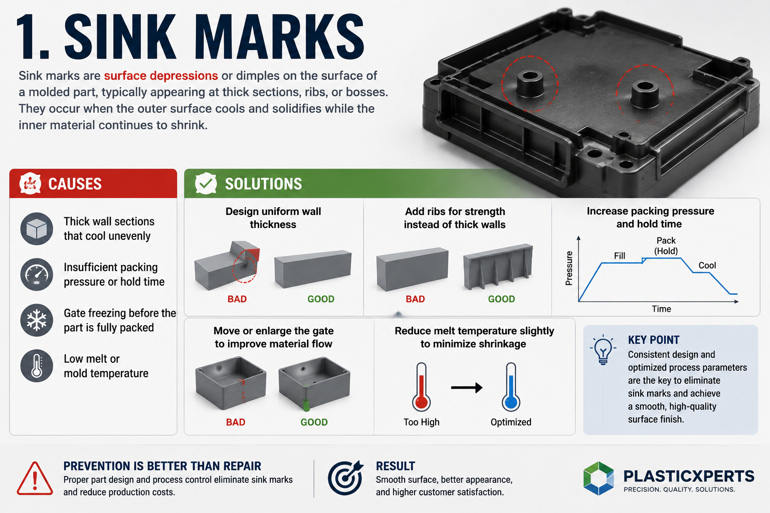 Sink mark defect on injection molded part
