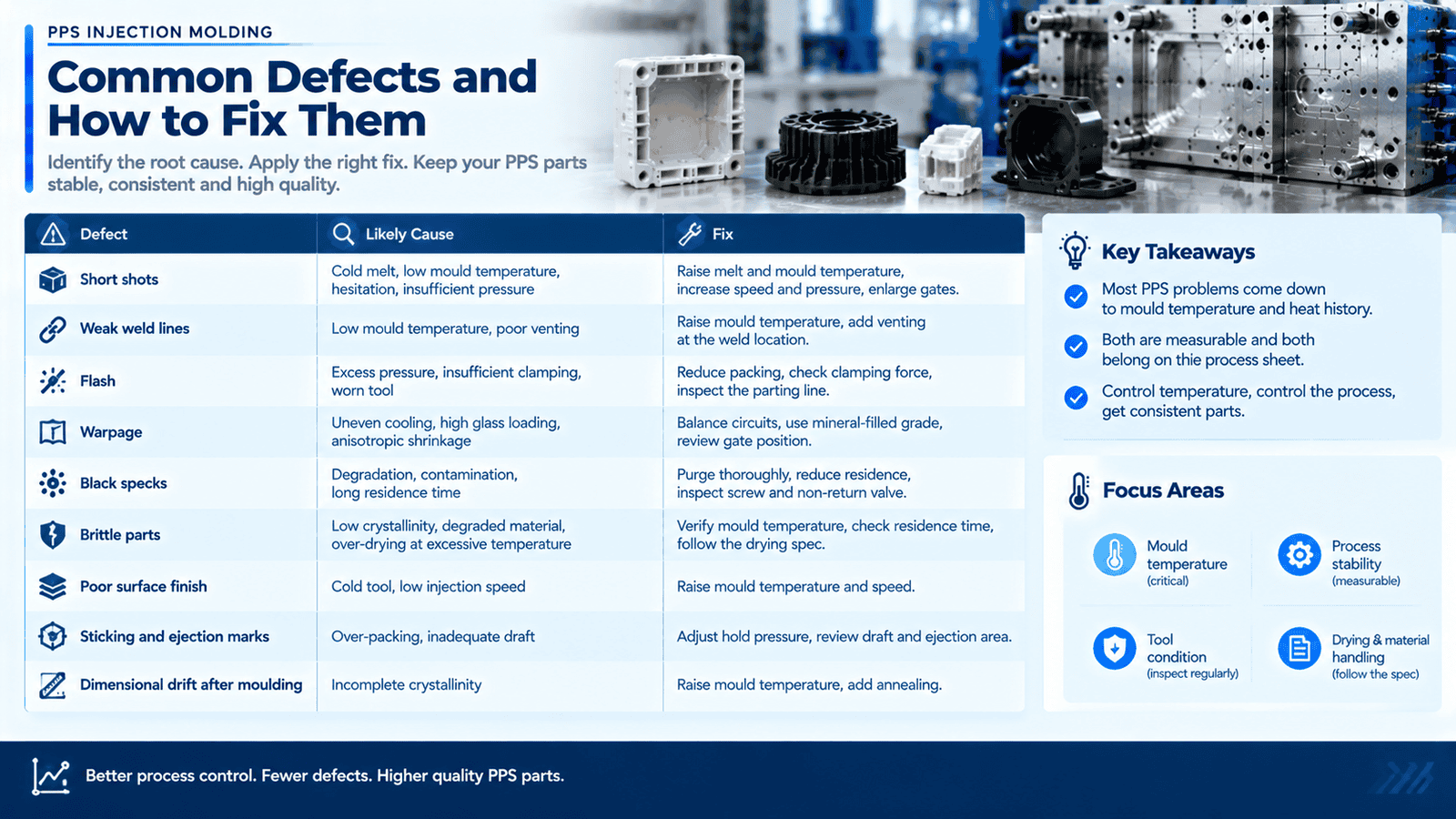 PPS moulding defects, crystallinity and process control