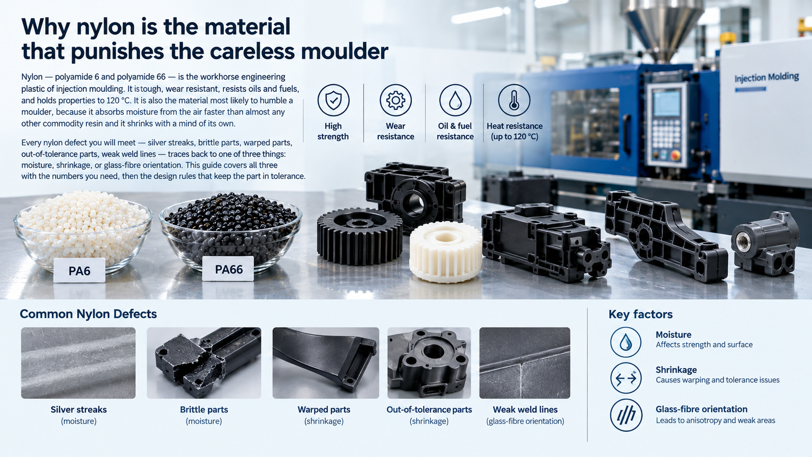 PA66 nylon injection moulded components and grades