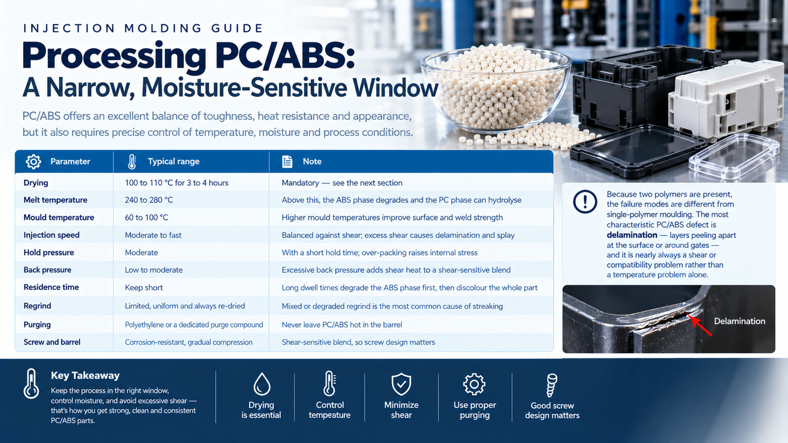 PC/ABS injection moulding process window parameters