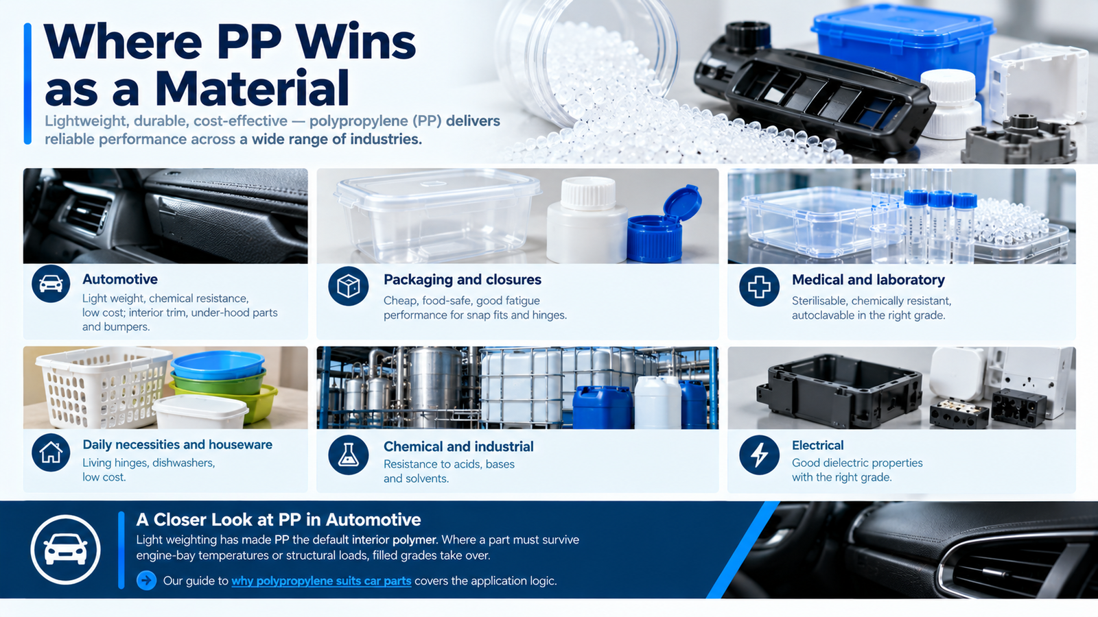 Polypropylene applications across automotive, packaging and industrial parts